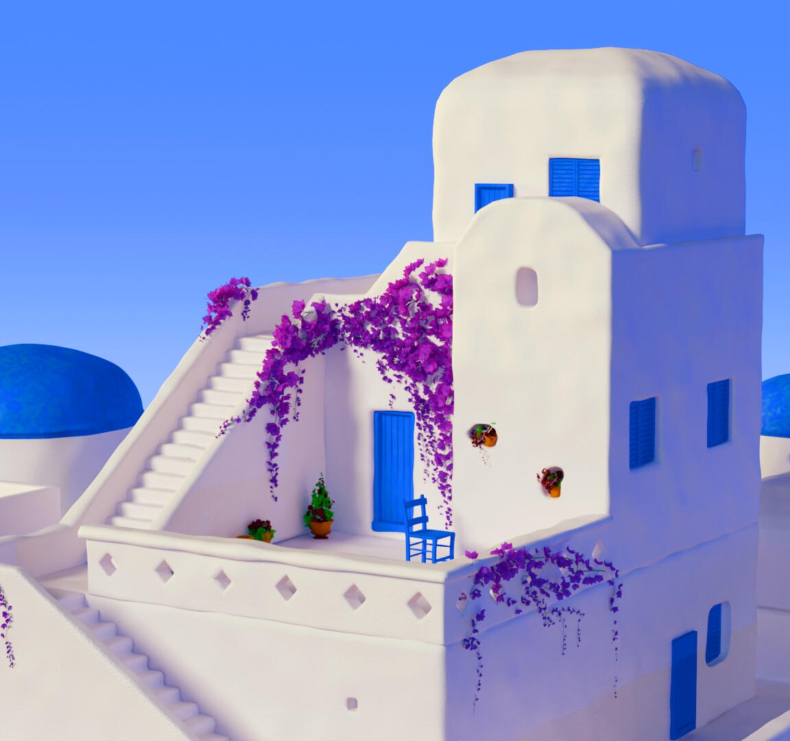 지중해 감성을 담은 따뜻한 3D 공간 포근한 감성의 3D 애니메이션 제작 서비스